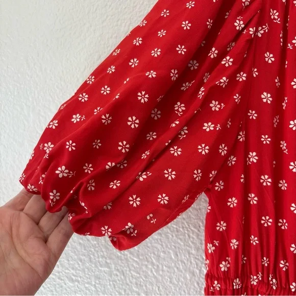 Madewell Women's Sophia Mini Dress Red Bandana Flower Floral Medium Puff Sleeve - Picture 6 of 13